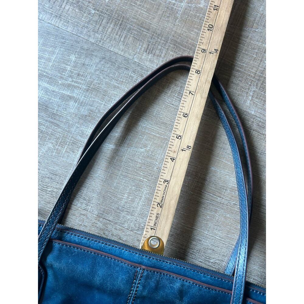 HOBO Leather Shoulder Tote Bag Blue Teal Zip Top Floral Lining Medium + Dust Bag - Picture 13 of 16